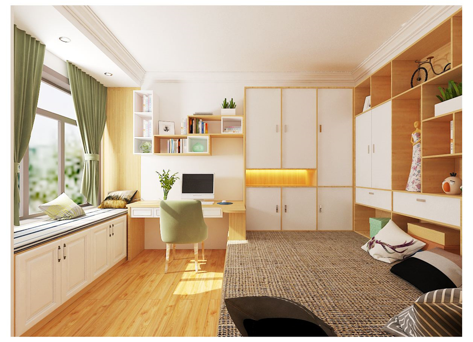 整木定制榻榻米上得了陽(yáng)臺(tái)下得了書(shū)房(圖1)