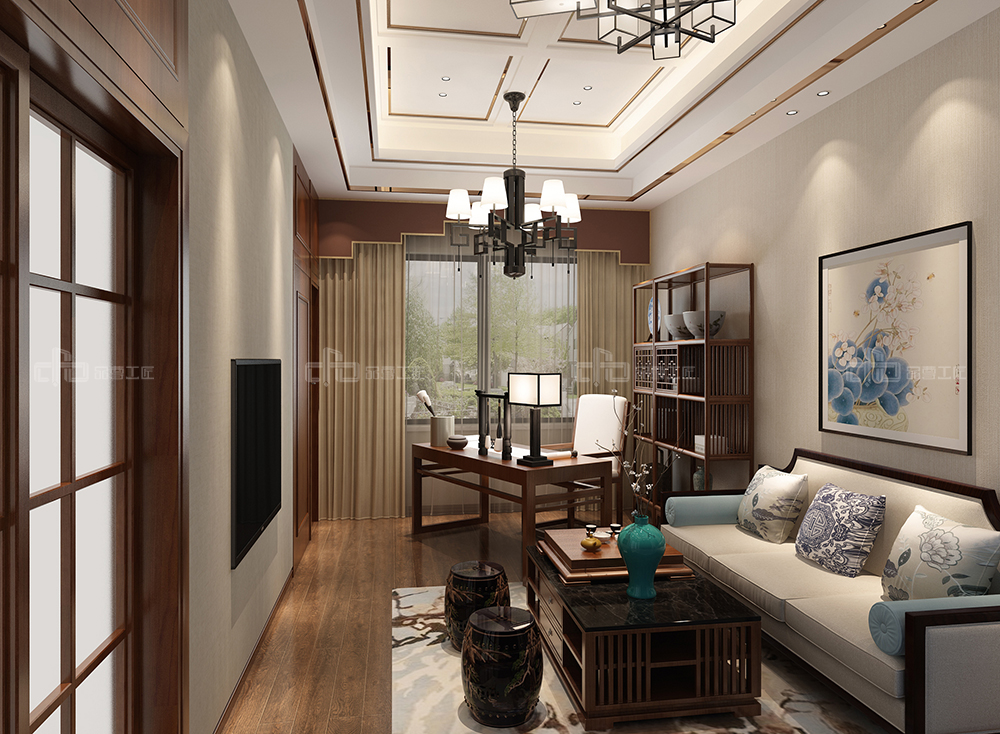 整木定制花鳥古韻新中式風(fēng)格，別墅全屋效果圖(圖9)