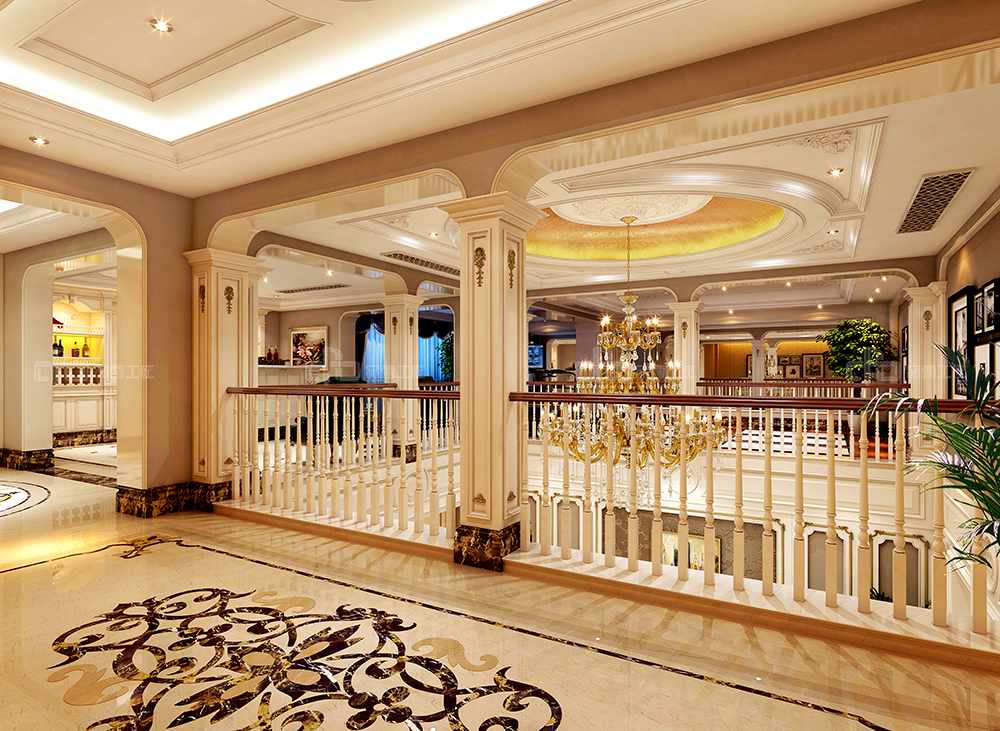 整木定制法式風(fēng)格，金色別墅裝修案例效果圖(圖1)