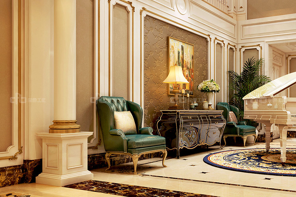 整木定制法式風(fēng)格，金色別墅裝修案例效果圖(圖6)