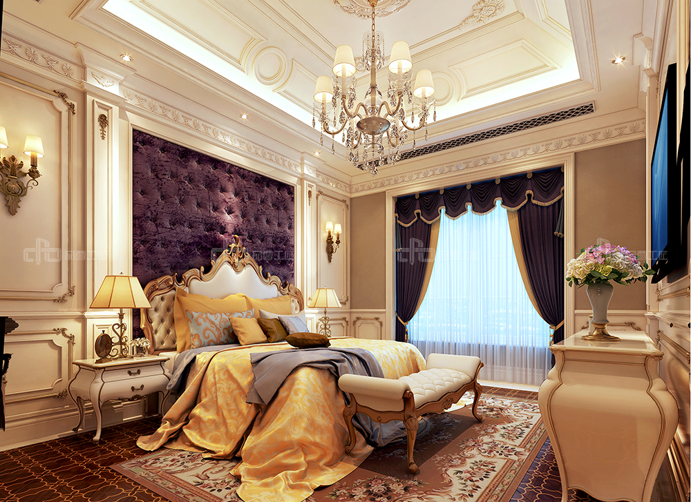 整木定制法式風(fēng)格，金色別墅裝修案例效果圖(圖7)